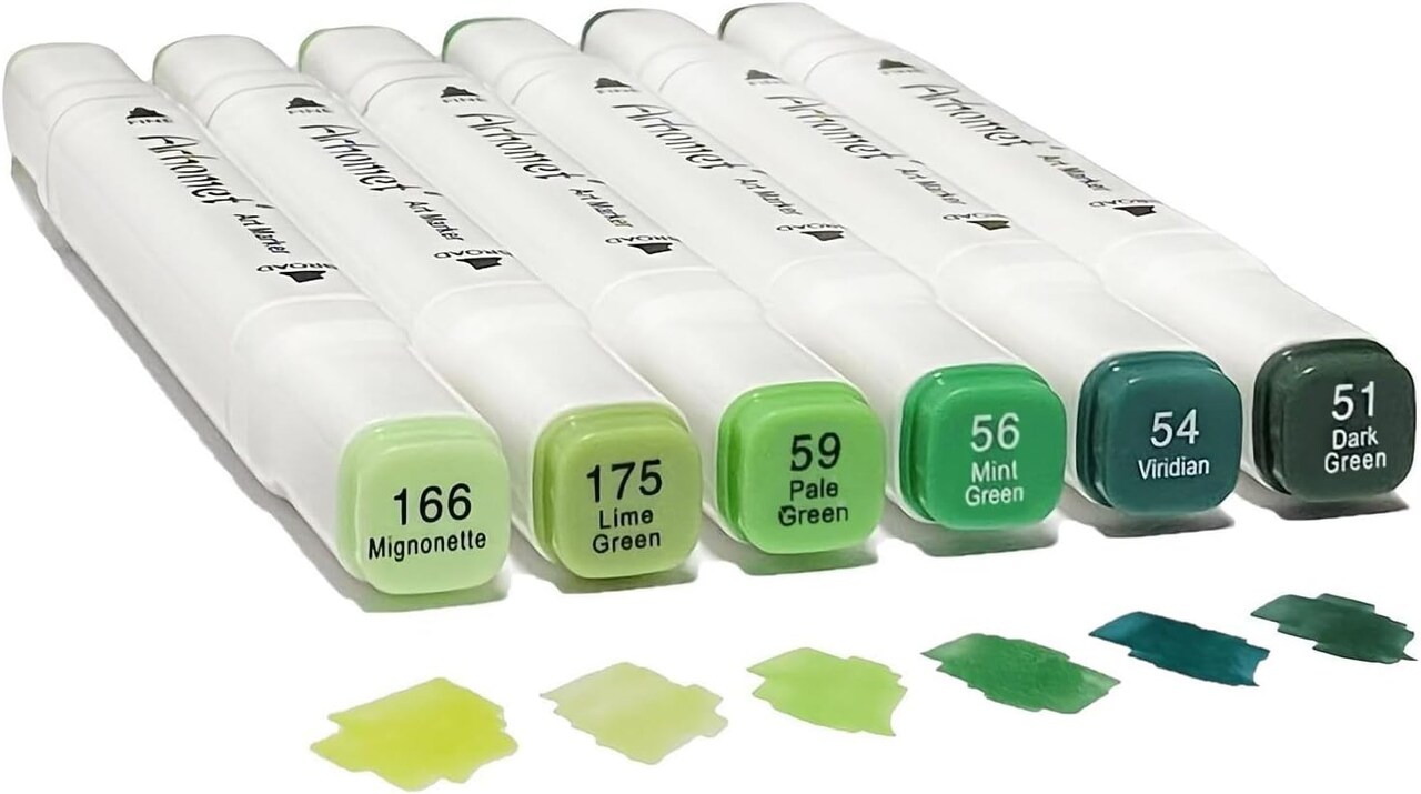 6pcs Green Forest Trees & Grass Alcohol Markers – Dual Tip Art Markers for Drawing, Sketching, Illustration, and Coloring for Adults & Kids